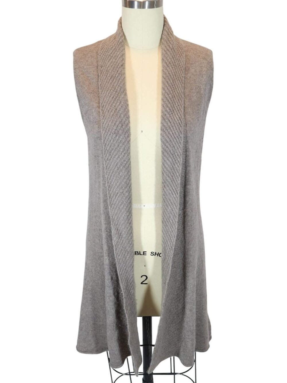 CYNTHIA ROWLEY 100% Cashmere Open Front Long Sweater Vest Size S Preppy Tan